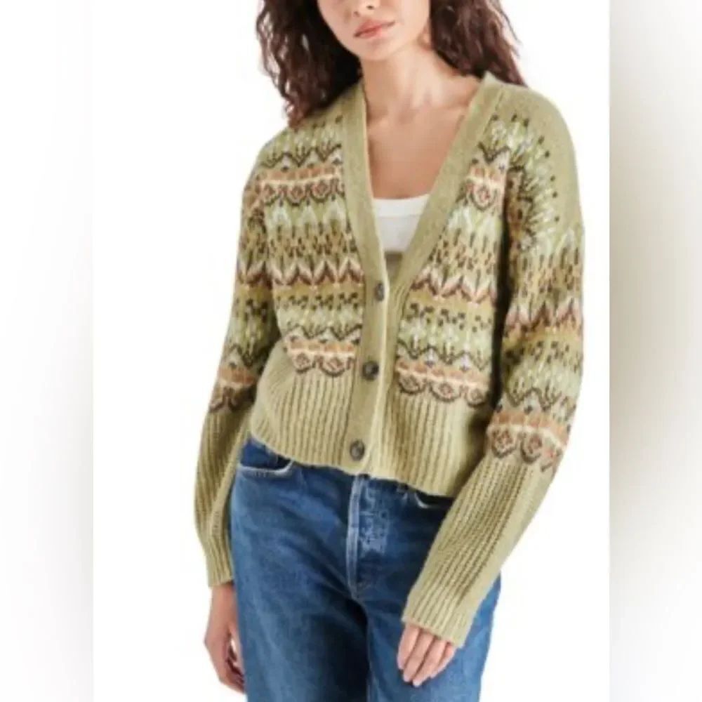 Steve Madden Olive Patterned Cardigan Sweater